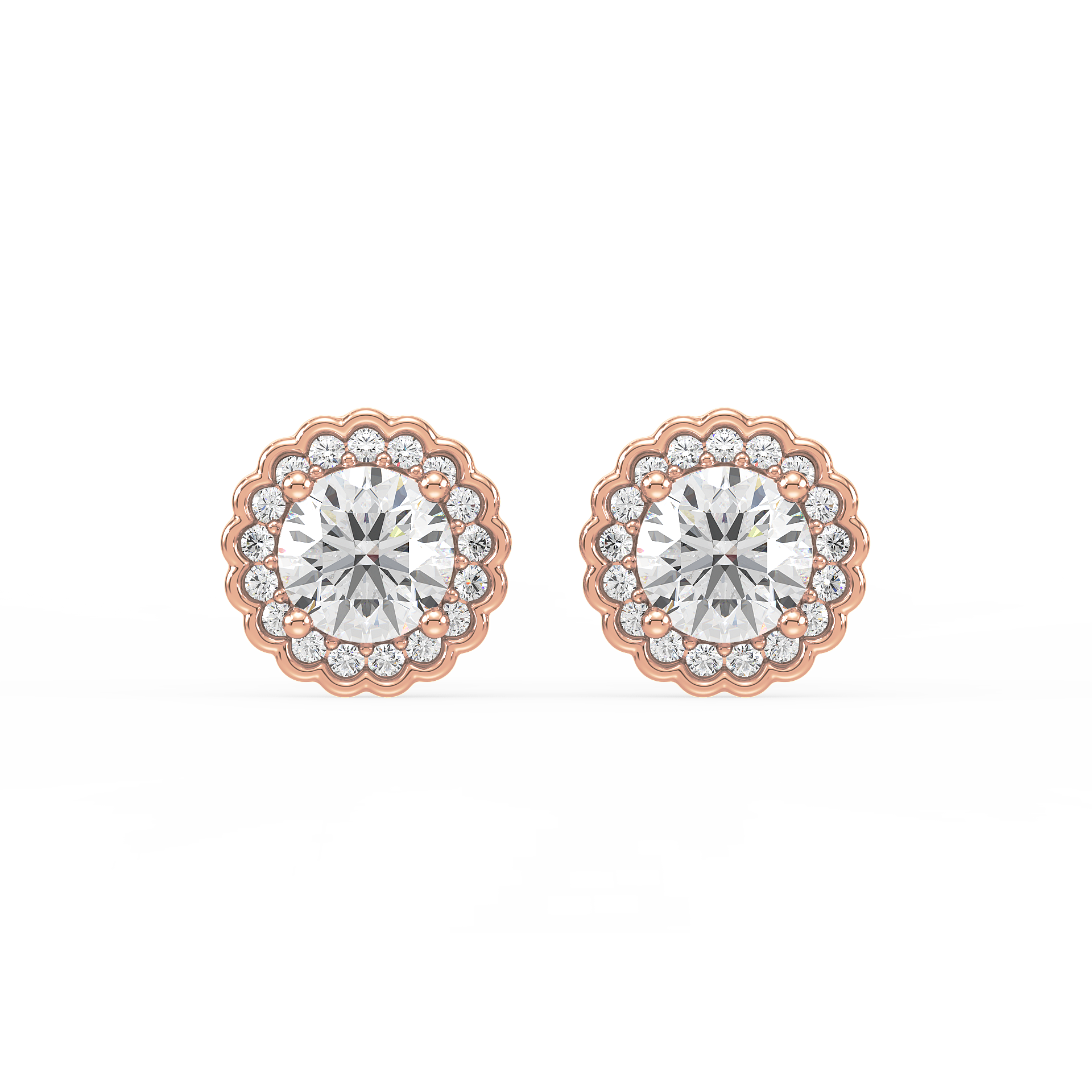 Round Brilliant Cut Halo Lab Grown Diamond Earrings