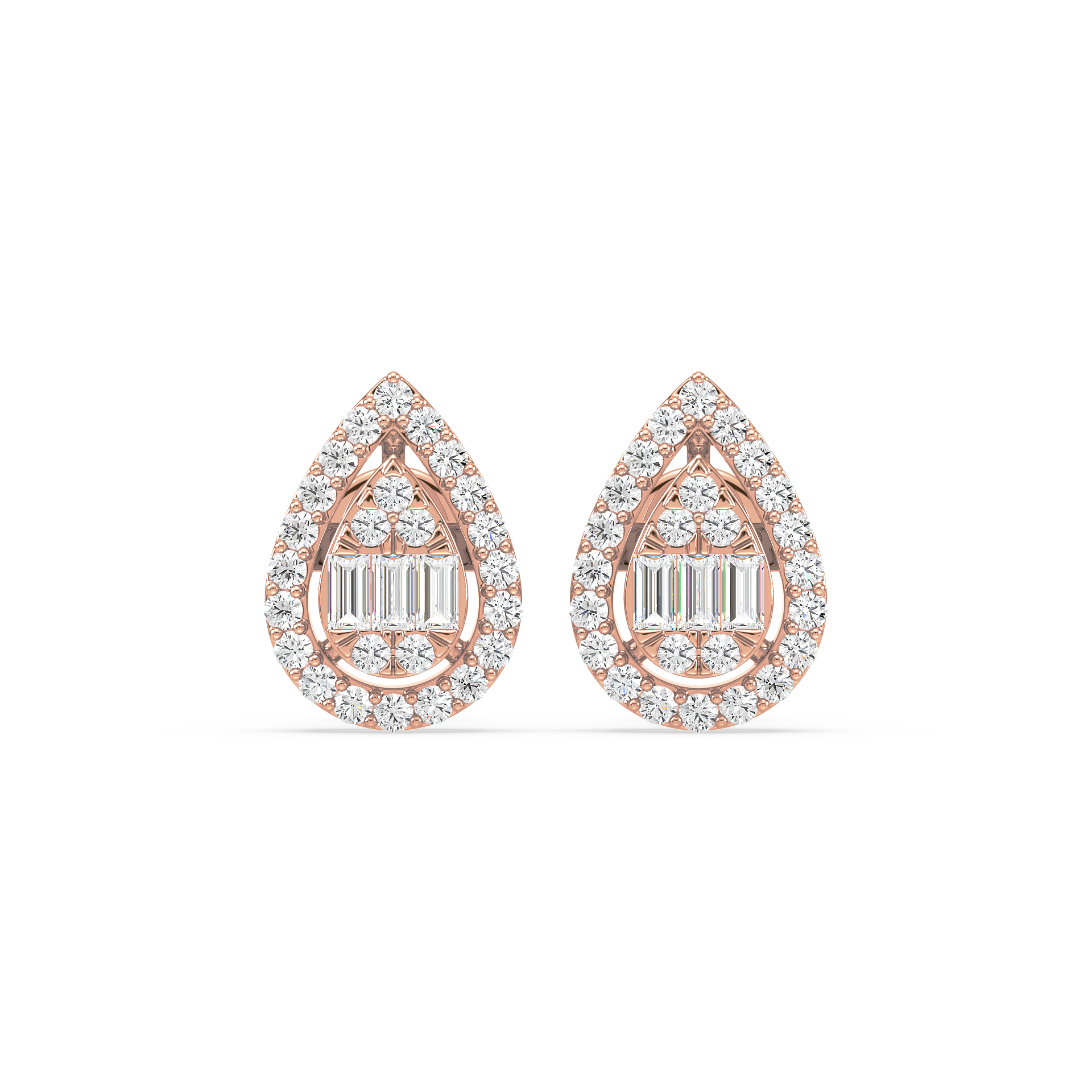 Baguette and Round Lab Grown Diamond Cluster Teardrop Earrings