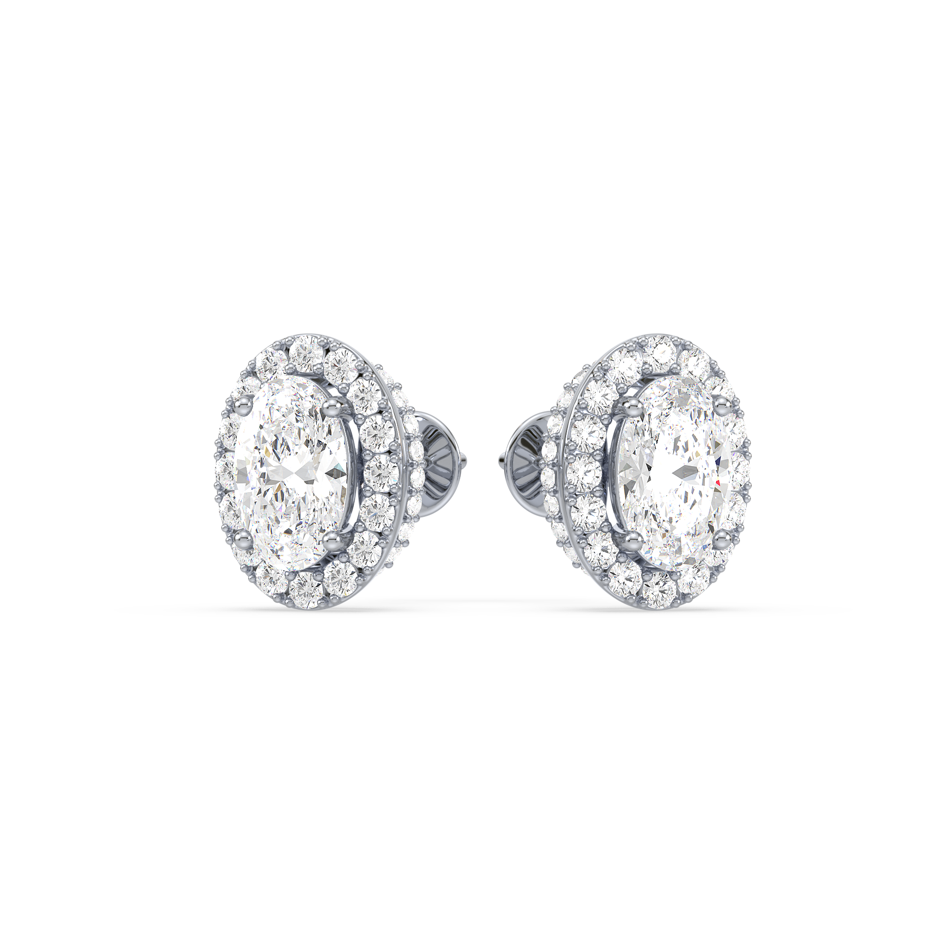 Oval Shape Halo Lab Grown Diamond Stud Earrings