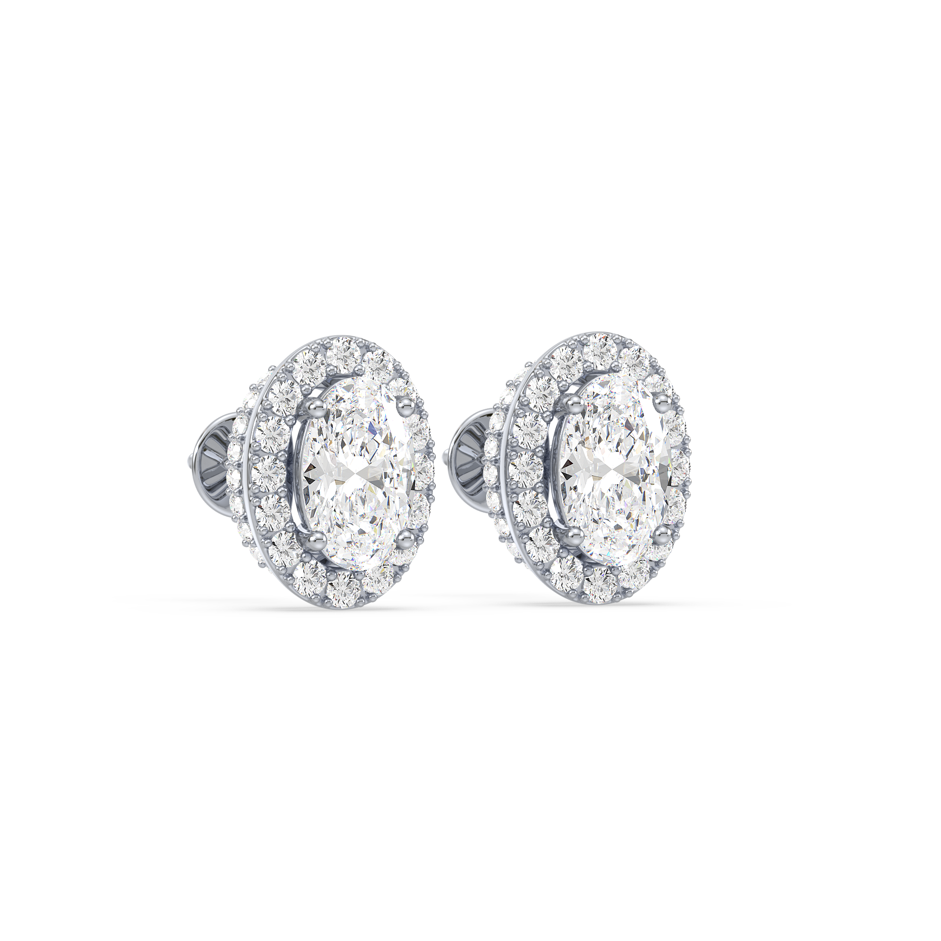 Oval Shape Halo Lab Grown Diamond Stud Earrings