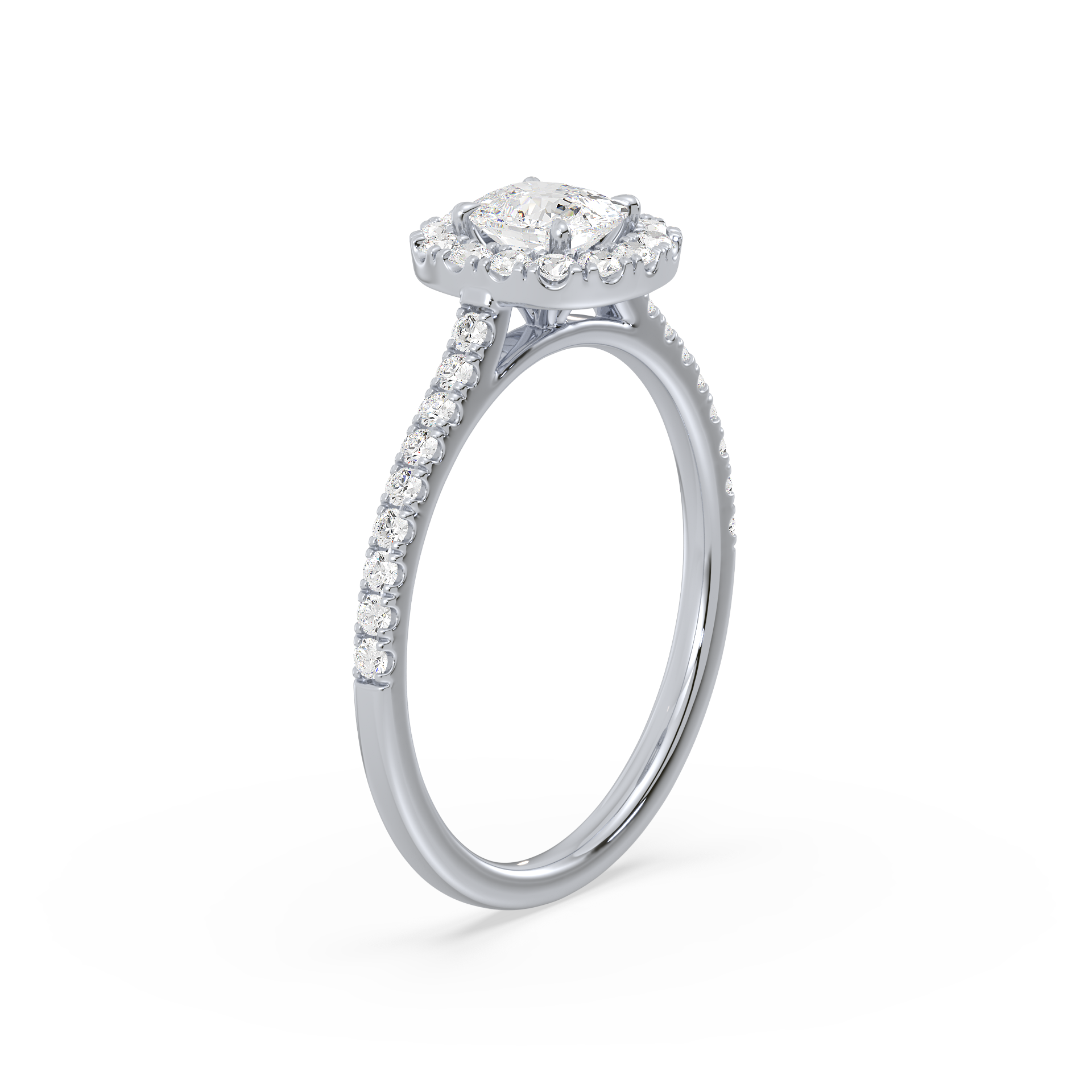 1.00ct Cushion Cut Classic French Pavé Halo Linear Ring