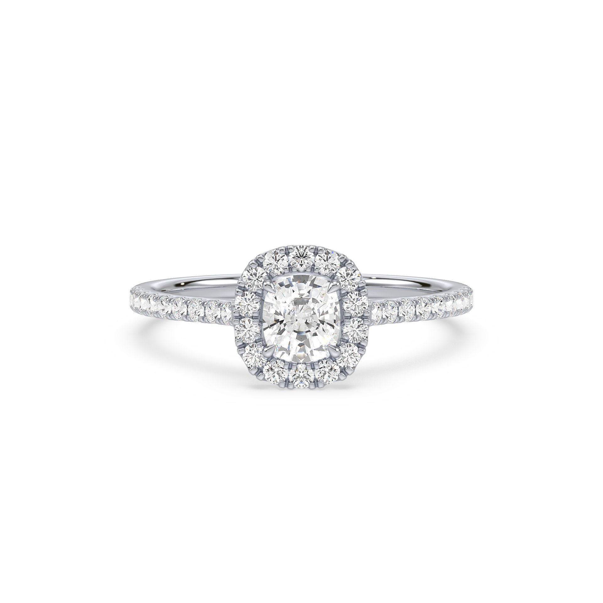 1.00ct Cushion Cut Classic French Pavé Halo Linear Ring